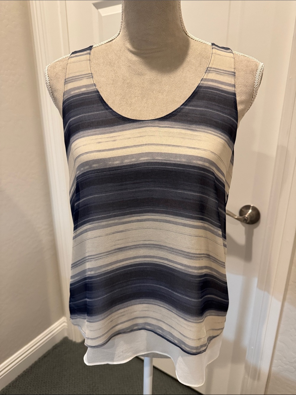 Calvin Klein Jeans Navy and Cream Striped Sleeveless Camisole